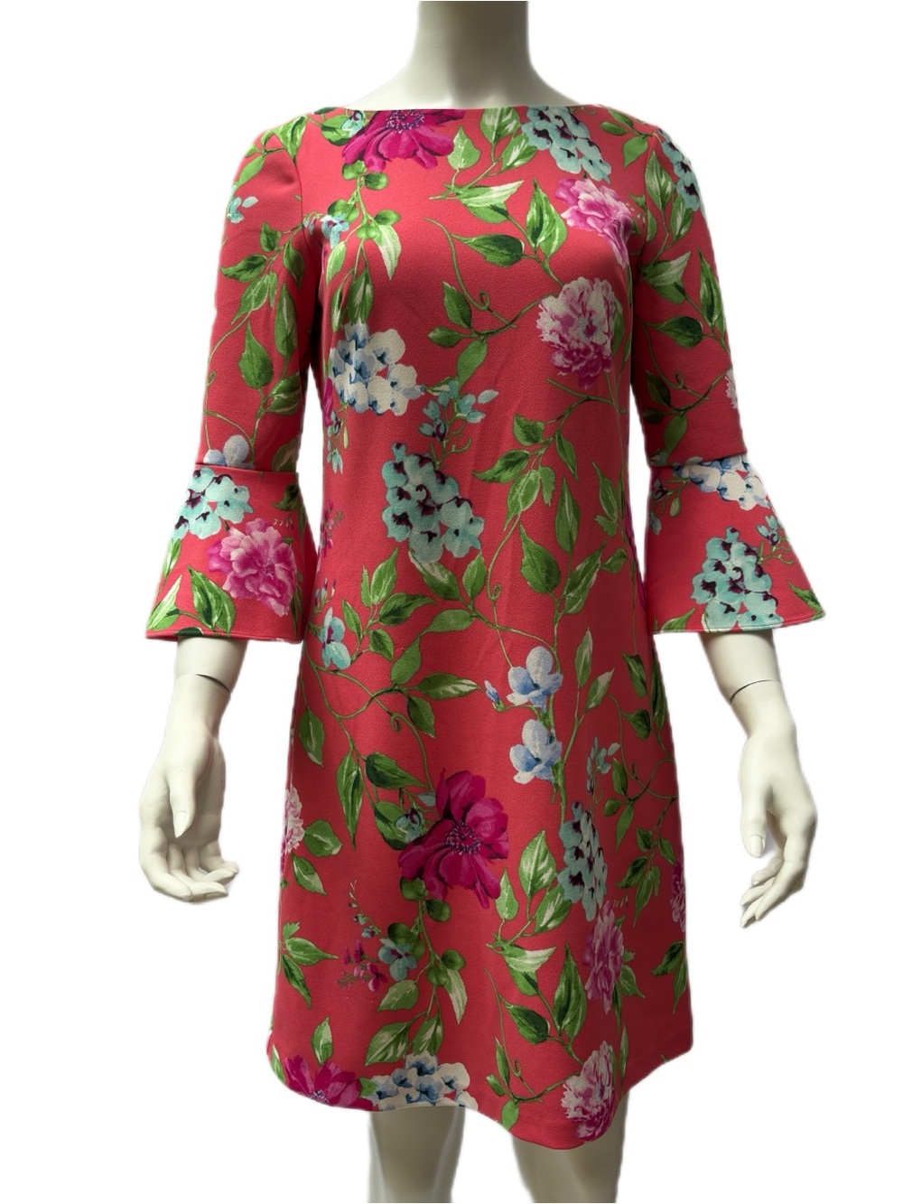 Jessica Howard Dress Size 6 Coral Floral 3/4 Bell Petal Sleeve